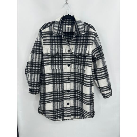 Dylan Claire Coat in Black & White Plaid Mid-length rounded hemline Size large - Picture 3 of 7